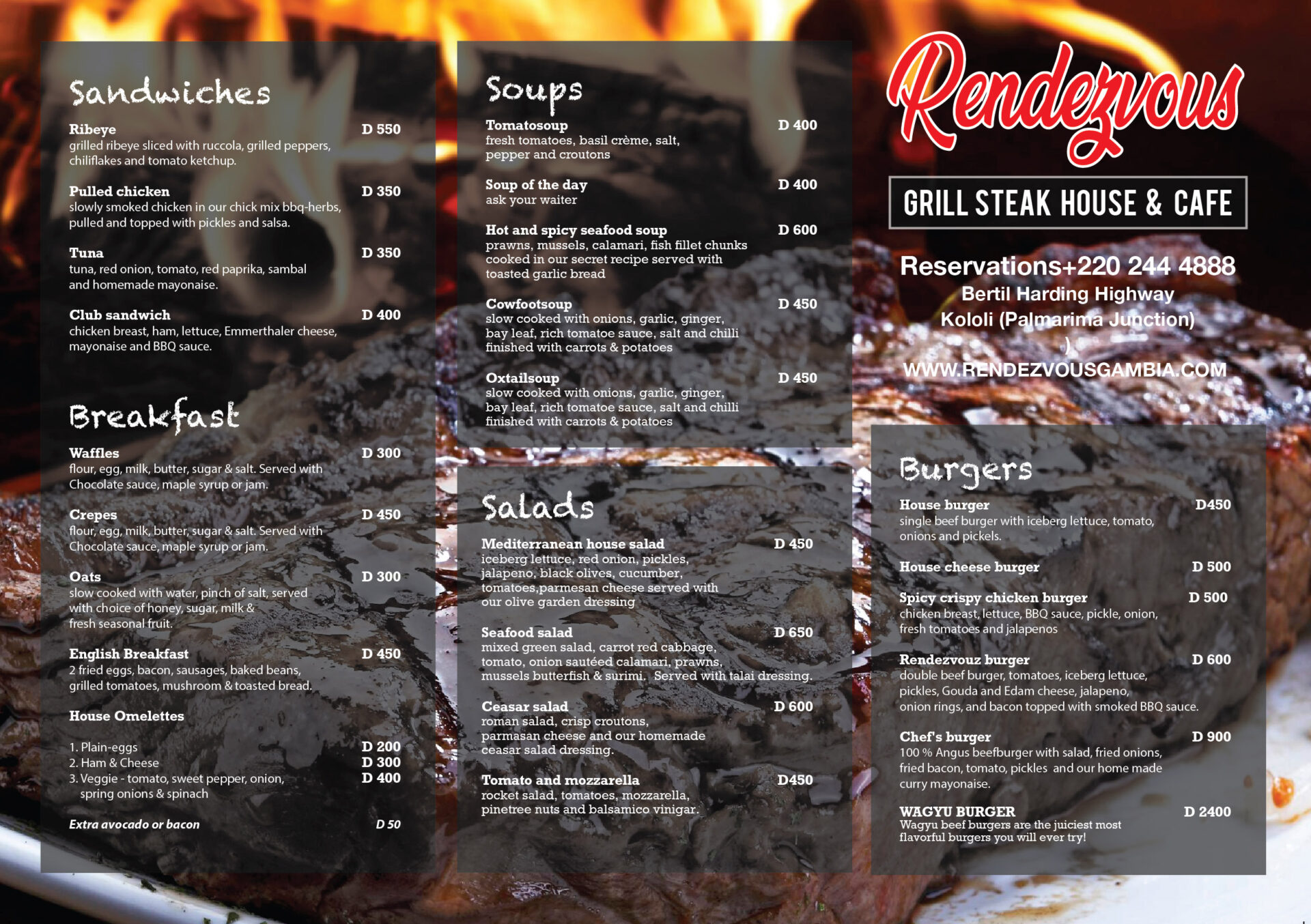 RendezVous Grill Steak House Menu The Gambia